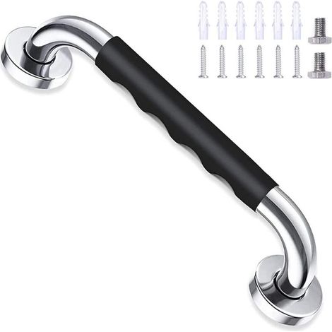 Barre d'appui antidérapante en acier inoxydable pour baignoire, fixation murale, pour salle de bain, toilettes, pour enfants et personnes âgées, 30 cm, noire (1/4)