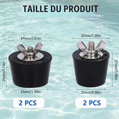 Swimming Pool Winter Plugs, 32-38 mm, Rubber Plugs with Stainless Steel Wing Nut, Frost Protection for Drain Pipes and Return Line (1/2)