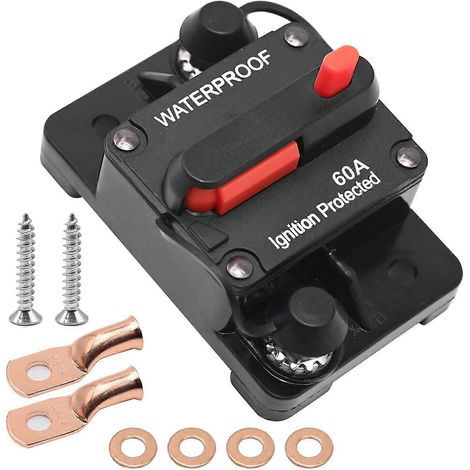Manuell rückstellbarer Leitungsschutzschalter 60 A 24 V, wasserdichtes Metallgehäuse, für Auto-, Boots-, Wohnmobil- oder LKW-Batterien. (1/5)