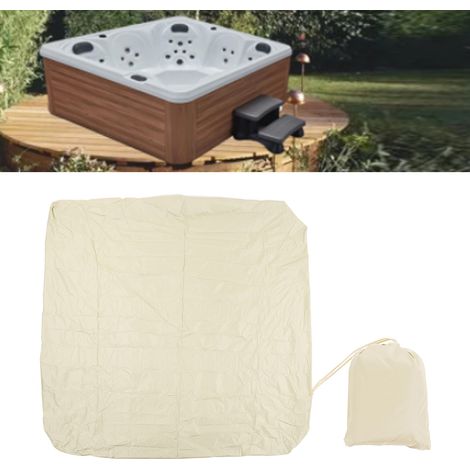 Housse anti-poussière pour baignoire extérieure 190 Taffetas polyester enduit argenté Housse imperméable pour source thermale Housse imperméable pour spa carré 210 x 210 x 30 cm Beige (1/5)