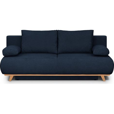 Canapé convertible 3 places avec coffre de rangement en tissu chenille bleu foncé - Laria (1/5)