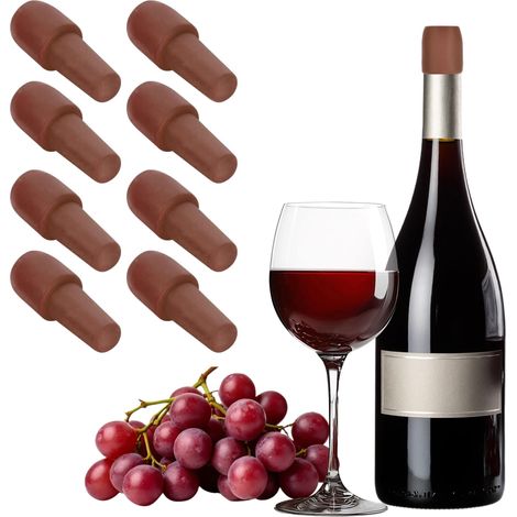 Bouchons à vin en silicone 8 pièces, capuchon réutilisable pour ralentir l'oxydation du vin, bouchon universel pour bière, champagne et boissons, accessoire de bar et de cuisine (1/5)
