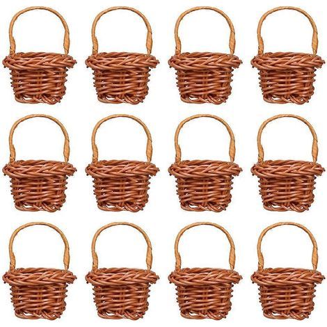Set mit 12 Mini-Blumenkörben, kleine dekorative Flechtkörbe – 6,00 x 4,00 x 4,00 cm – Kaffee – 2 (1/4)