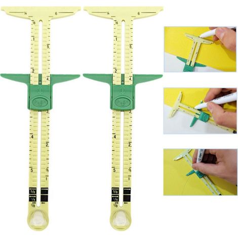 2 pièces – Pied à coulisse – Mètre en T – Règle de couture – Jauge d'ourlet – Jaune – 17,5 x 6,5 cm – Convient pour la couture, le bricolage et le marquage des boutonnières (1/4)