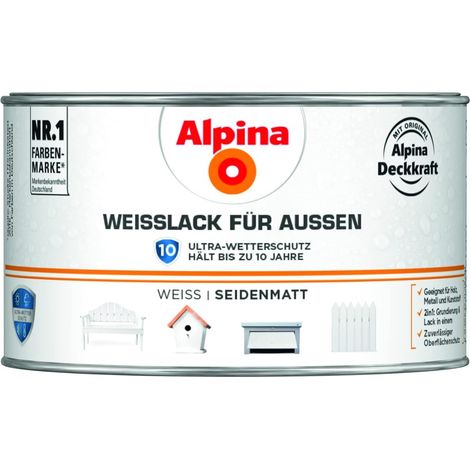 Alpina Weißlack für Außen 300 ml weiß seidenmatt Lack Acryllack Holzlack (1/2)