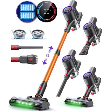 Aspirateur Balai Sans Fil À Double Batterie, 48KPa/90Min/600W, Affichage LED, Tube Télescopique, Autoportant, Lumière Greeneye, pour Nettoyage Maison, Poils D'animaux, Moquettes et Sols Durs (1/5)