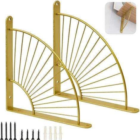 Lot de deux supports d'étagère festonnés dorés, supports muraux en métal pour salle à manger, triangle (doré) (1/5)
