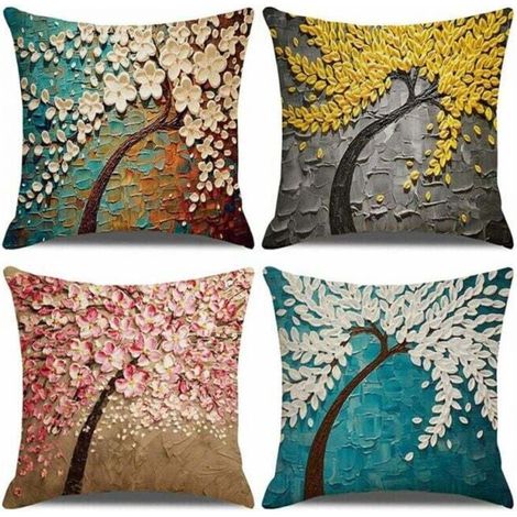 4-piece cotton and linen sofa decoration set, super soft pillowcase, home decor for living room, bedroom, sofa cushion cover, 45x45cm (1/4)