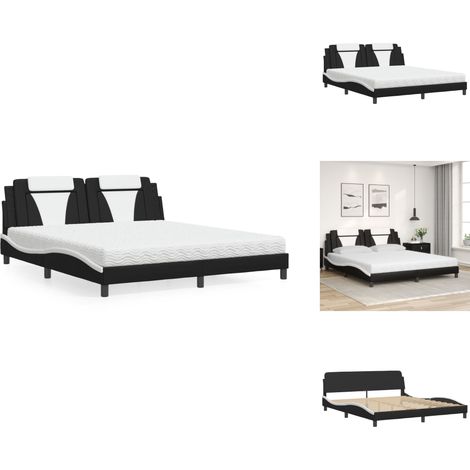 Lit avec matelas noir et blanc 180x200 cm similicuir - Lit Double - Lit Confortable - Matelas Mousse - Design Moderne - Cadre Lit Simili Cuir (1/5)