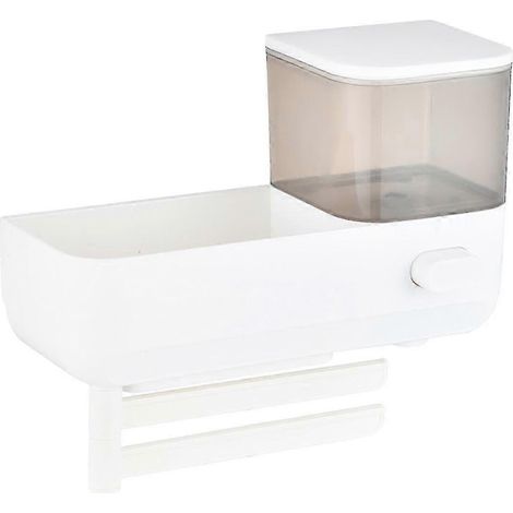 Organisateur mural pour évier de cuisine avec distributeur de savon, organisateur multifonctionnel, sans perçage, peut contenir des éponges, des torchons et des produits de nettoyage. (1/5)