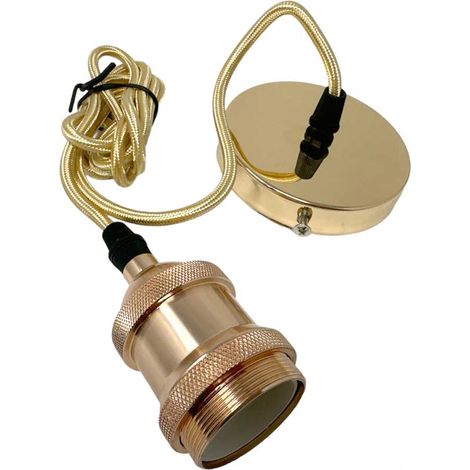 Portalampada a sospensione cavo in corda 2 metri vintage lampada da soffitto retrò per lampadine E27 oro/rosa (1/5)