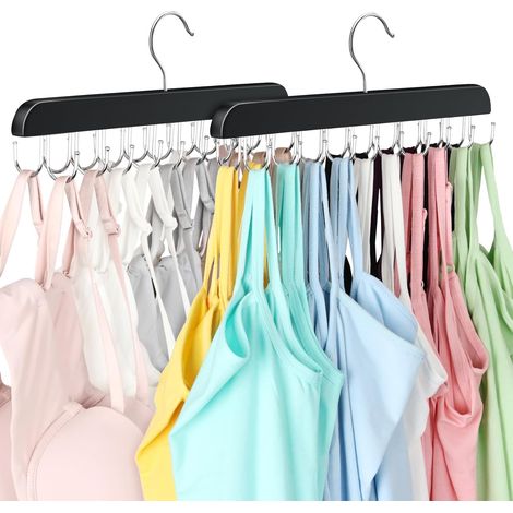 Perchero plegable de madera para camisetas sin mangas con 20 ganchos integrados, ideal para ahorrar espacio en dormitorios o apartamentos. (1/5)