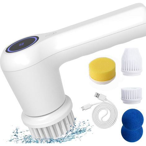 Cepillo de limpieza eléctrico, fregador giratorio de mano, fregador eléctrico con 5 cabezales, juego de limpieza automático para bañera, cocina, azulejos, ventanas, bañera y platos.