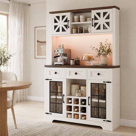 Mobile alto da cucina LED intelligente 120 x 40 x 180 cm bianco MDF vetro metallo DESVIAE (1/5)