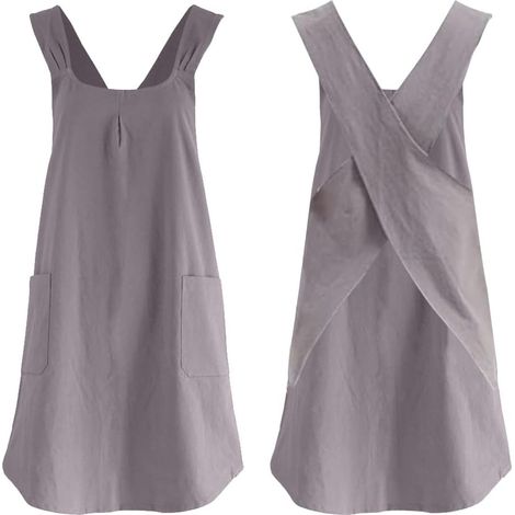 Tabliers croisés dans le dos, tabliers croisés en coton et lin avec 2 poches, style tablier japonais, robe de jardin, gris (1/5)