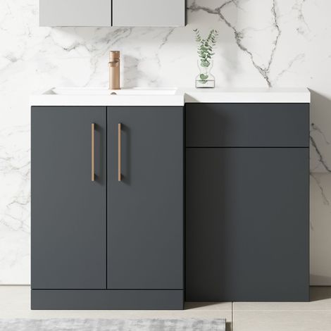 Nuie Arno LH Combination Unit with L-Shape Polymarble Basin 1100mm Wide - Satin Anthracite (1/5)