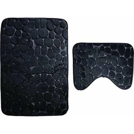 2er-Set rutschfeste Badematten und WC-Vorleger für Badezimmer, maschinenwaschbar (50 x 80 + 40 x 50 cm) – Schwarz