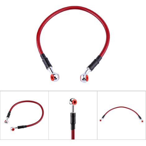 Tuyau de frein moto universel en acier inoxydable tressé, durite d'essence 45cm rouge, raccord de ligne de carburant haute performance. (1/4)