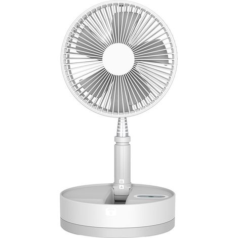 Ventilateur de table portable pliable et rétractable, USB 10 800 mAh, avec télécommande et veilleuse LED, blanc (1/4)