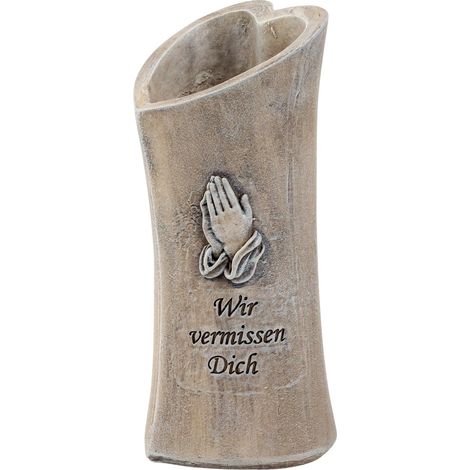 Vase funéraire en forme de cœur en polyrésine, gris, hauteur : 18 cm, largeur : 7,5 cm (1/3)
