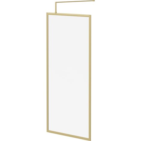 Colore 8mm Clear Glass Brushed Brass 1850mm x 900mm Fully Framed Walk In Shower Screen including Wall Channel and Support Bar (1/5)