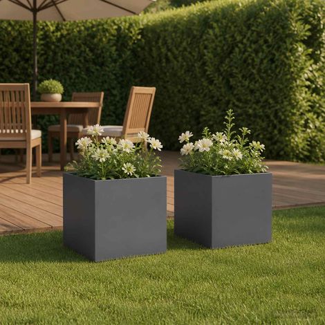 vidaXL Macetero de Jardín 2 uds. Gris antracita 45 x 45 x 45 cm (1/5)