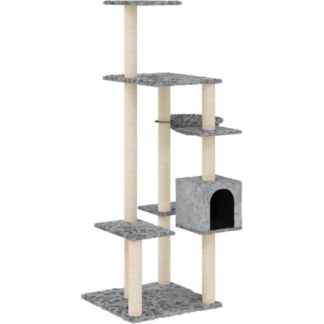 Albero per Gatti con Tiragraffi in Sisal Grigio Chiaro 142 cm vidaXL (1/5)