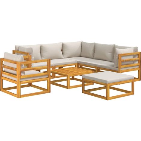 vidaXL Salon de jardin 8 pcs avec coussins gris clair bois massif (1/5)