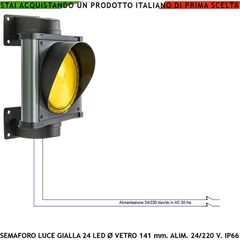 Semaforo 24 Led Gialli 24/220 5 W Securvai Omologato Diametro luce Gialla 141 mm Orientabile 360 ° Corpo in Profilato di Alluminio IP66 Supporti di Fissaggio da Parete in ABS Segnalazione di Stop o Ri (1/4)