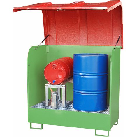 Bauer Gefahrstoff-Depot GD-B für Außenbereich mit Spritzschutzwand und GFK-Haube, Resedagrün