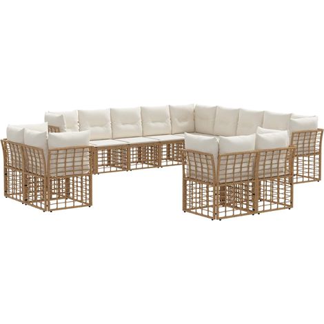 Maison Exclusive - Outdoor-Sofagarnitur Natürlich und Cremweiß Po