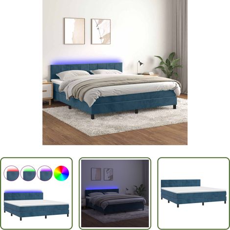 vidaXL Matelas à ressorts ensachés - Sommier à lattes de lit avec matelas LED Bleu foncé 160x200 cm (1/5)