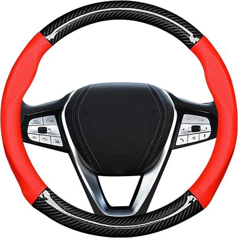 Couvre Volant Antidérapant en Microfibre Cuir, Respirant, Accessoire D'intérieur Protecteur pour Voiture, Femmes Et Hommes (Rouge) (1/5)