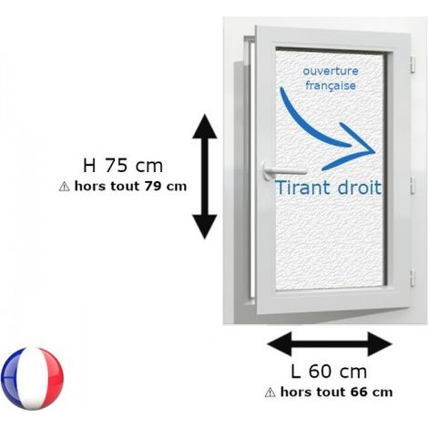 Fenêtre PVC 1 vantail H 75 x L 60 cm OF verre brouillé pour pose en neuf - tirant droit (1/5)