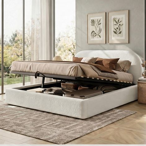 Cadre de lit beige en boucle 223 x 180 x 99 cm (1/5)