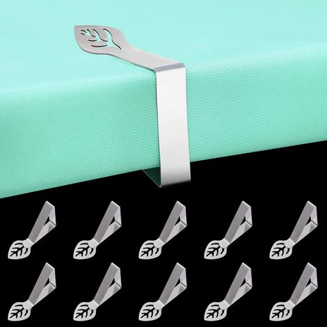 BEBUSINGOTO Paquete de 10 pinzas para sujetar manteles con forma de hoja, para picnic al aire libre, de acero inoxidable, resistentes, decorativas, para fiestas, bodas, restaurantes, camping (1/4)