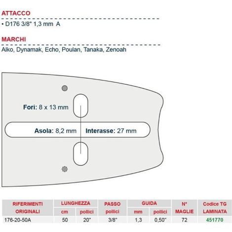 Barra motosega da legna lunghezza 50 cm per catena maglie 72  451770