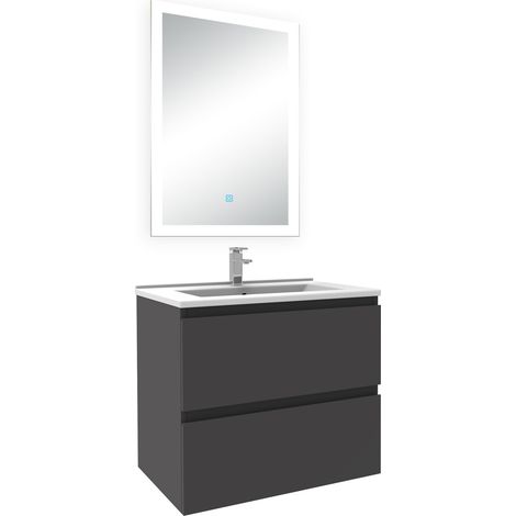 Ocean Ensemble meuble Salle de Bain 60cm simple vasque et miroir lumineux 3 couleurs et dimmable anthracite