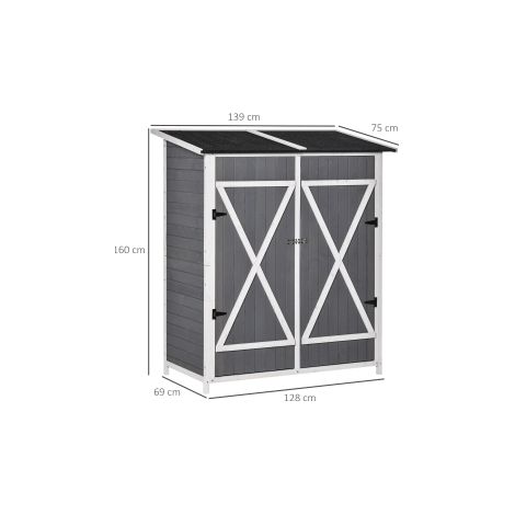 Abri de jardin gris et blanc en bois de sapin à 2 portes avec toit bitumé et rangement pratique pour jardin, terrasse et cour (1/5)
