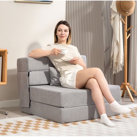 Sofá cama plegable de espuma gris claro 210 cm OKMYHOME (1/5)