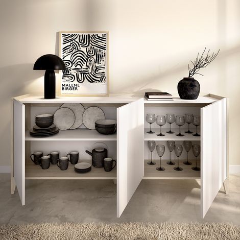 Credenza Caribou, Madia 2 Ripiani, 3 Ante, con Piedini, 40x150x78h cm Bianco (1/5)