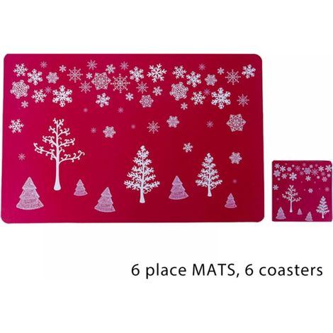 Placemat - PVC Lavable - Décor de Table de Noël - 17.1 x 11.2 Pouces - Set de 6 avec Sous-Verres 4 x 4 Pouces (1/3)