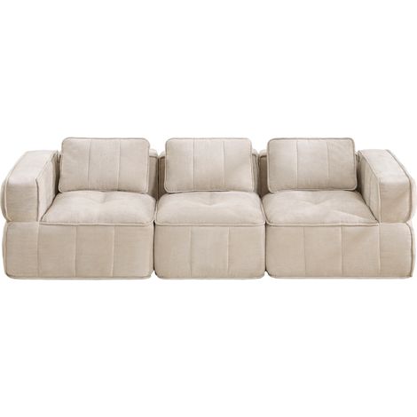 Divano modulare 3 posti in poliestere beige, schiuma 32D, senza montaggio (1/5)