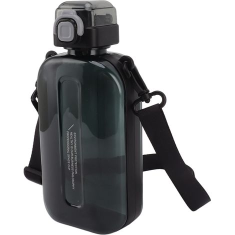 750-ml-Flachwasserflasche, schlankes PC-Silikon, auslaufsicher mit Tragegurt, Trinkflasche für Sport und Outdoor-Aktivitäten, schwarz (1/5)