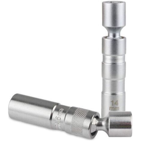 2pcs 14mm/16mm Douille de bougie d'allumage pivotante magnétique, 3/8' cle bougies voiture douze pans avec conception pivotante (Matériau CR-V)dengyank