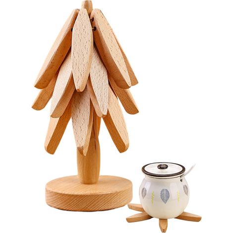 Dessous De Plat - sous-Verres en Forme d'arbre - Dessous De Plat Pliable en Bois Multifonctionnel Résistant À La Chaleur pour Théière Poêle Bol Le Diamètre Déplié Est De 20 Cm (1/5)