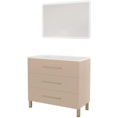 ONDEE ZEN - Meuble à poser MONACO - Dim 90cm - Satin - Mir ATHENA - Poignées Dorées (1/3)