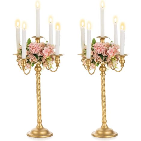 Chandelier Or 53cm: 2 Pièces Chandelier sur Pied pour Centre de Table, 5 Bras Chandeliers Vintage pour Décoration de Cheminée de Réception de Mariage Anniversaire Fêtes De Noël (1/5)