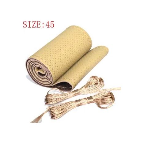 (45 cm beige) Housse de volant en cuir véritable pour camion/bus, fabriquée à la main, avec aiguilles et fil. (1/5)