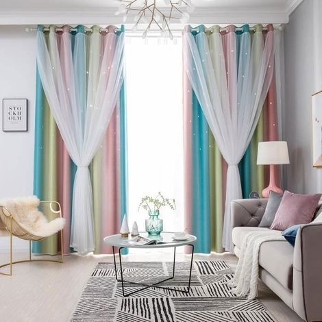 (Rosa) Doppelt verdunkelnde Vorhänge – Farbverlauf mit Sternenmuster – 100 x 250 cm – Rosa – 1 Stück – Für Wohn- und Schlafzimmer (1/4)